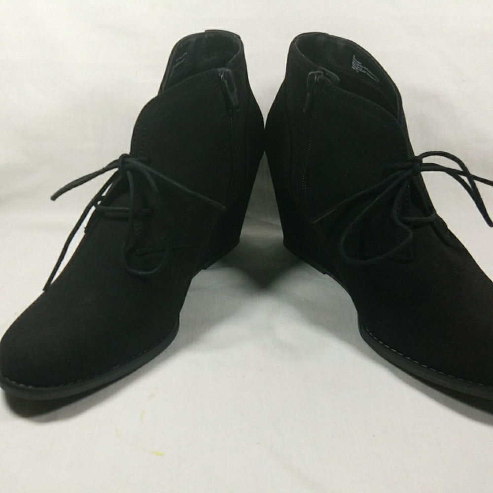 Black wedge heels ankle bootie boots